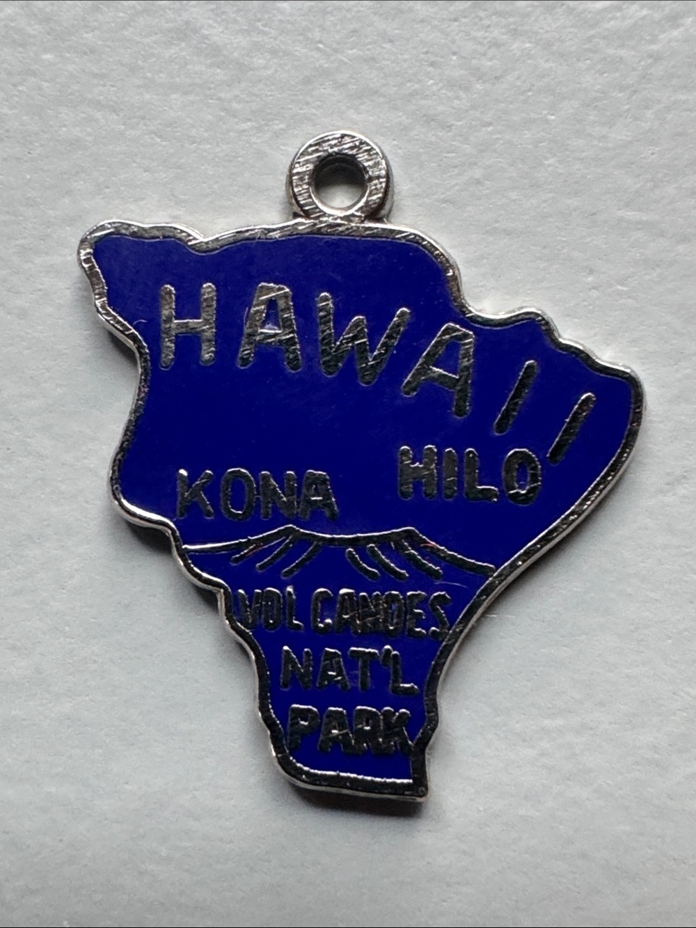 Vintage Sterling Silver Hawaii Island Souvenir Charm - Blue Enamel